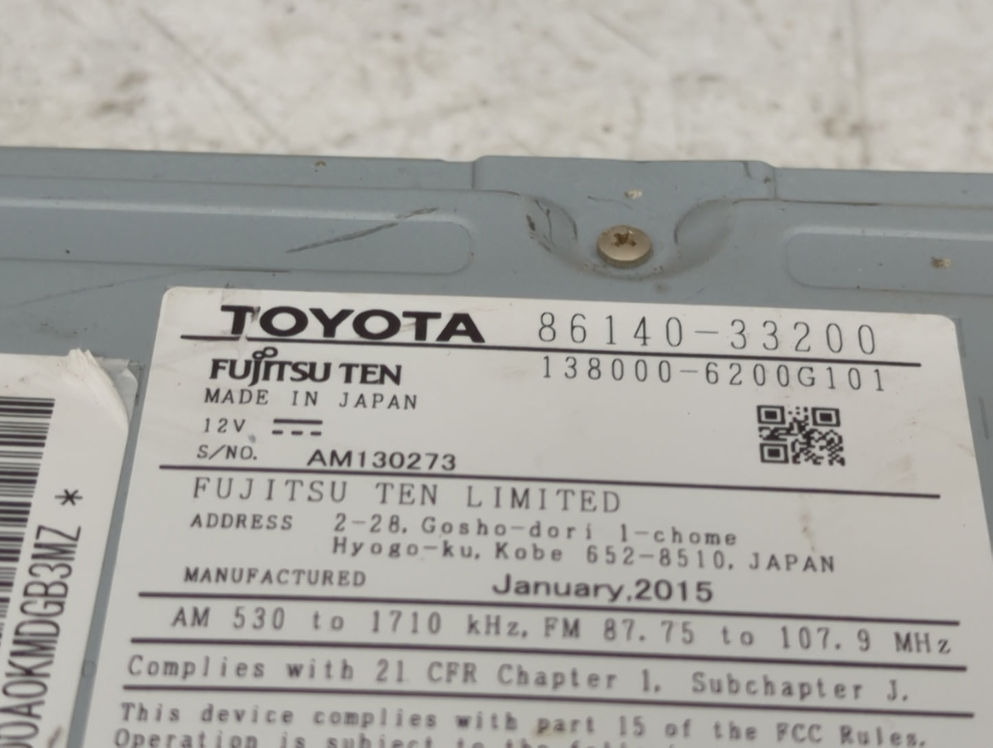 2015 Lexus Es350 Radio AM FM Cd Player Receiver Replacement P/N:86140-33200 138000-6200G101 Fits OEM Used Auto Parts - Oemus