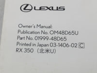 2015 Lexus Rx350 Owners Manual Book Guide P/N:OM48D65U 01999-48D65 OEM Used Auto Parts - Oemusedautoparts1.com