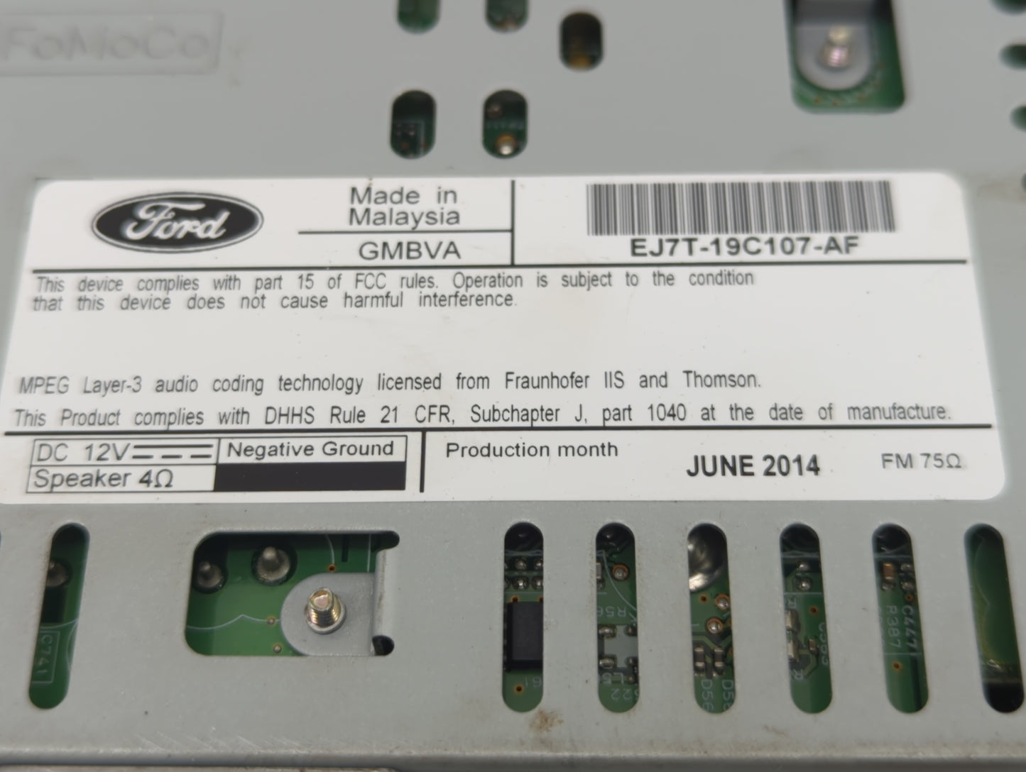 2015 Lincoln Mkc Radio AM FM Cd Player Receiver Replacement P/N:EJ7T-19C107-AF Fits OEM Used Auto Parts - Oemusedautoparts1.