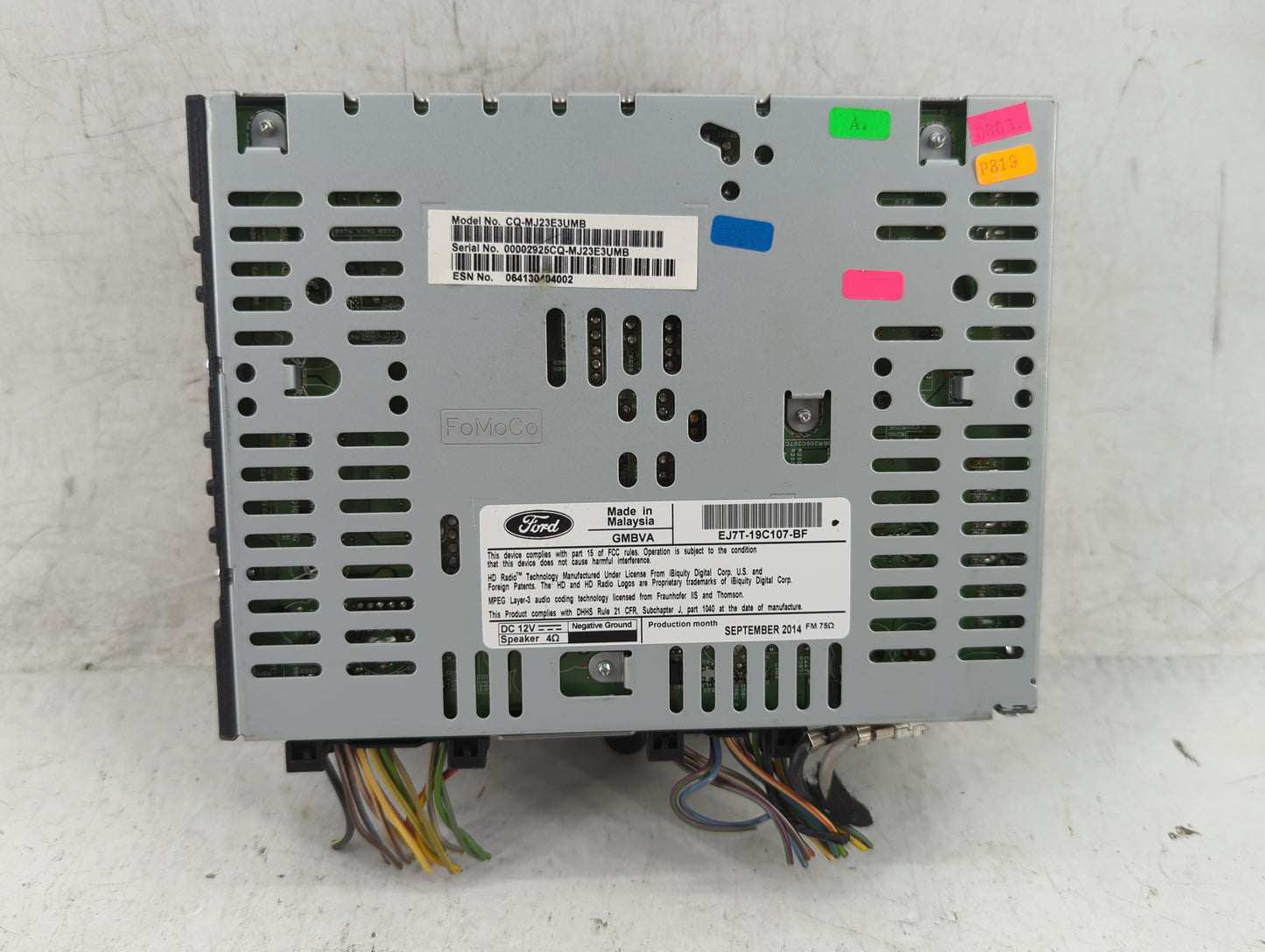 2015-2016 Lincoln Mkc Radio AM FM Cd Player Receiver Replacement P/N:EJ7T-19C107-BF Fits Fits 2015 2016 OEM Used Auto Parts 