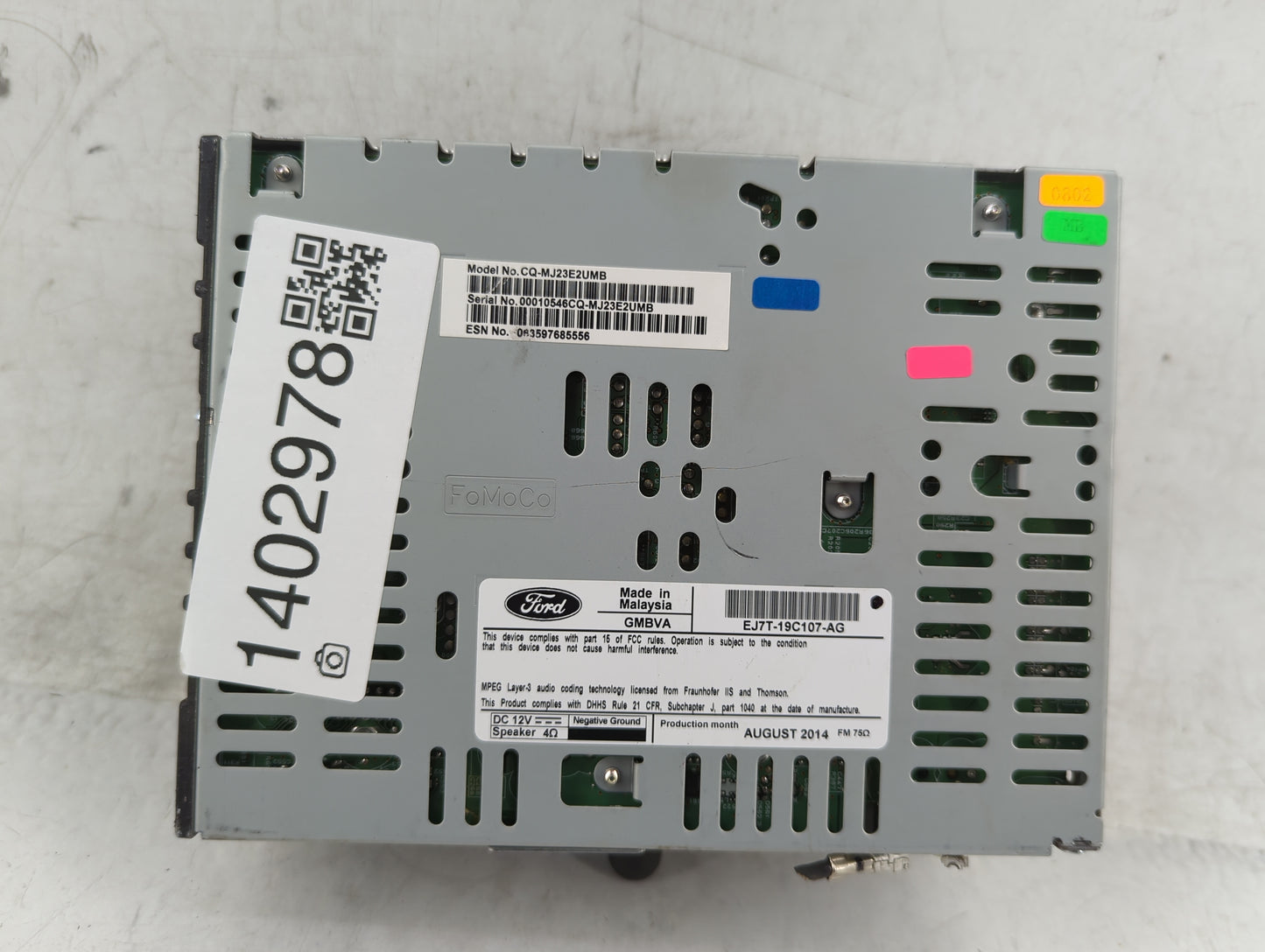 2015 Lincoln Mkc Radio AM FM Cd Player Receiver Replacement P/N:EJ7T-19C107-AG Fits OEM Used Auto Parts - Oemusedautoparts1.
