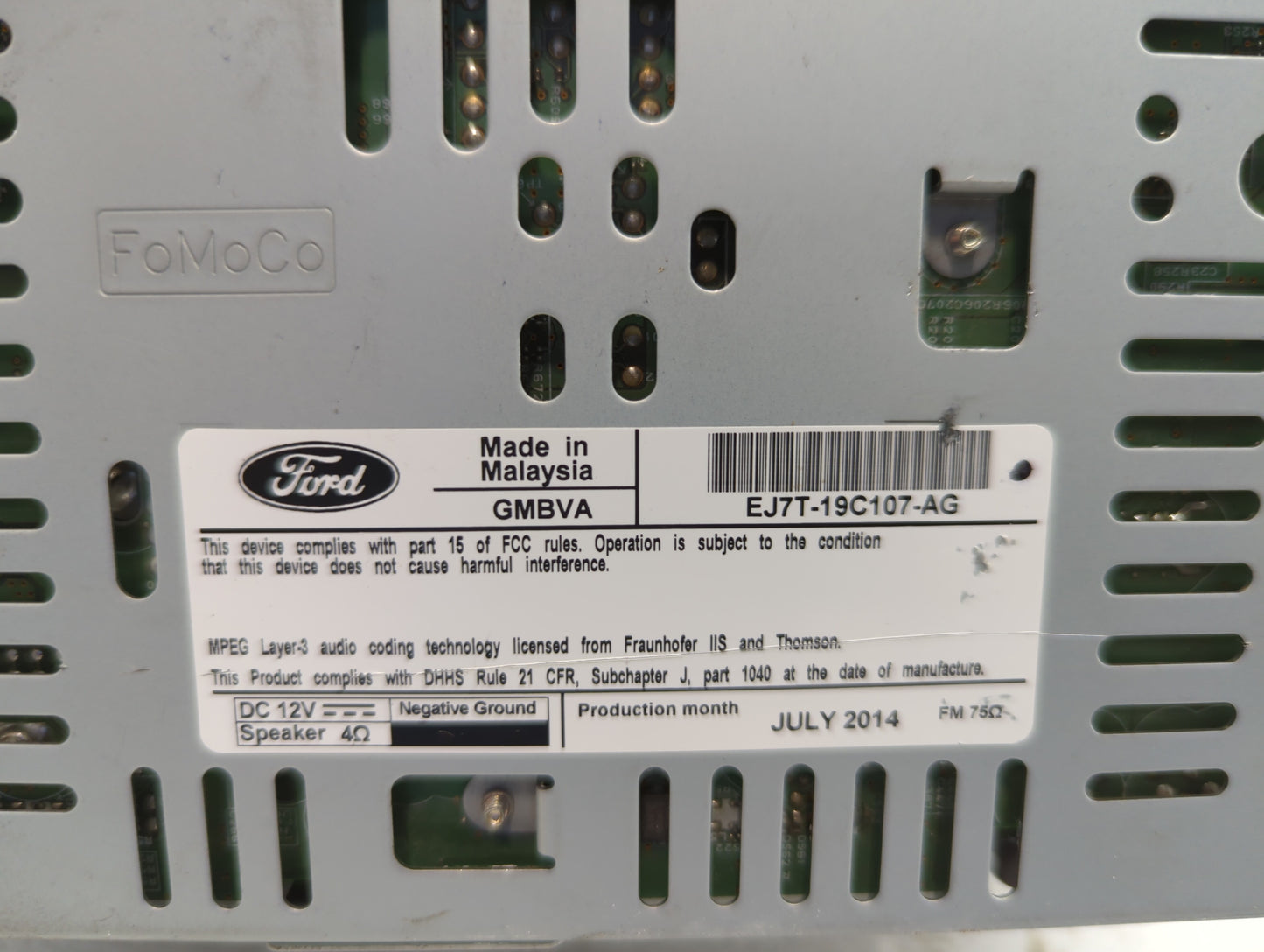 2015 Lincoln Mkc Radio AM FM Cd Player Receiver Replacement P/N:EJ7T-19C107-AG Fits OEM Used Auto Parts - Oemusedautoparts1.