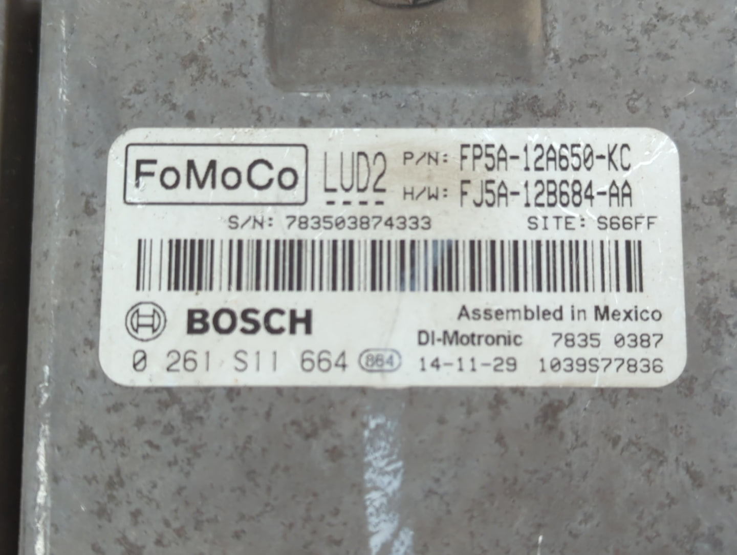 2015 Lincoln Mkz PCM Engine Control Computer ECU ECM PCU OEM P/N:0 261 S11 664 FJ5A-12B684-AA, FP5A-12A650-KC Fits OEM Used 