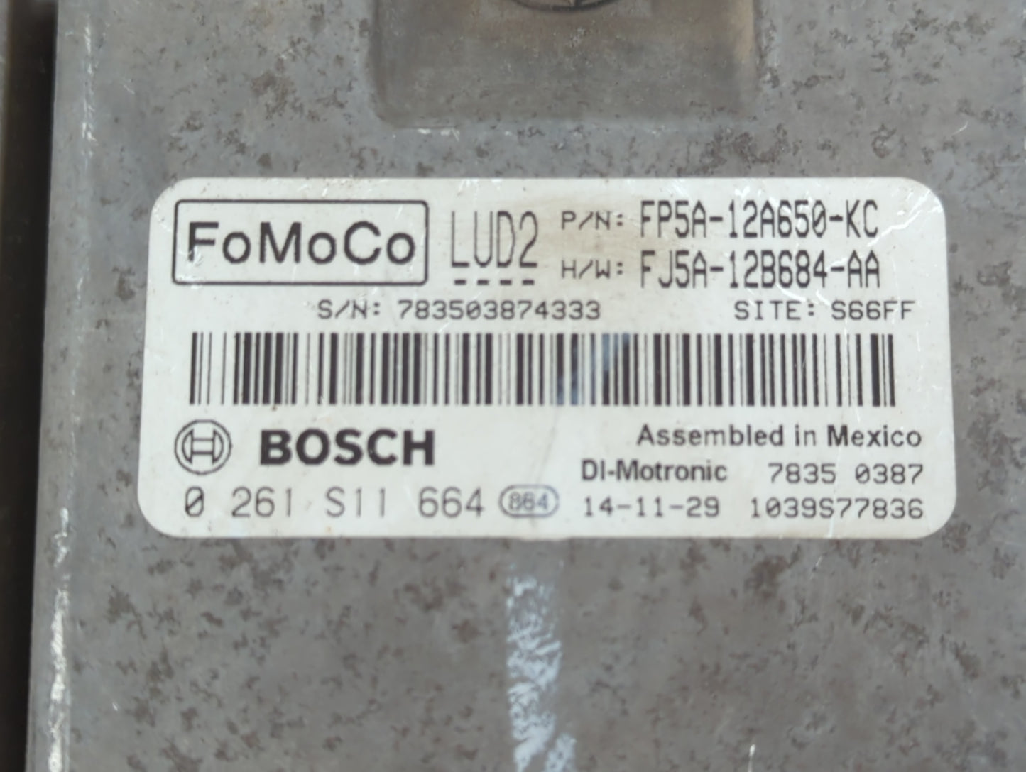 2015 Lincoln Mkz PCM Engine Control Computer ECU ECM PCU OEM P/N:0 261 S11 664 FJ5A-12B684-AA, FP5A-12A650-KC Fits OEM Used 