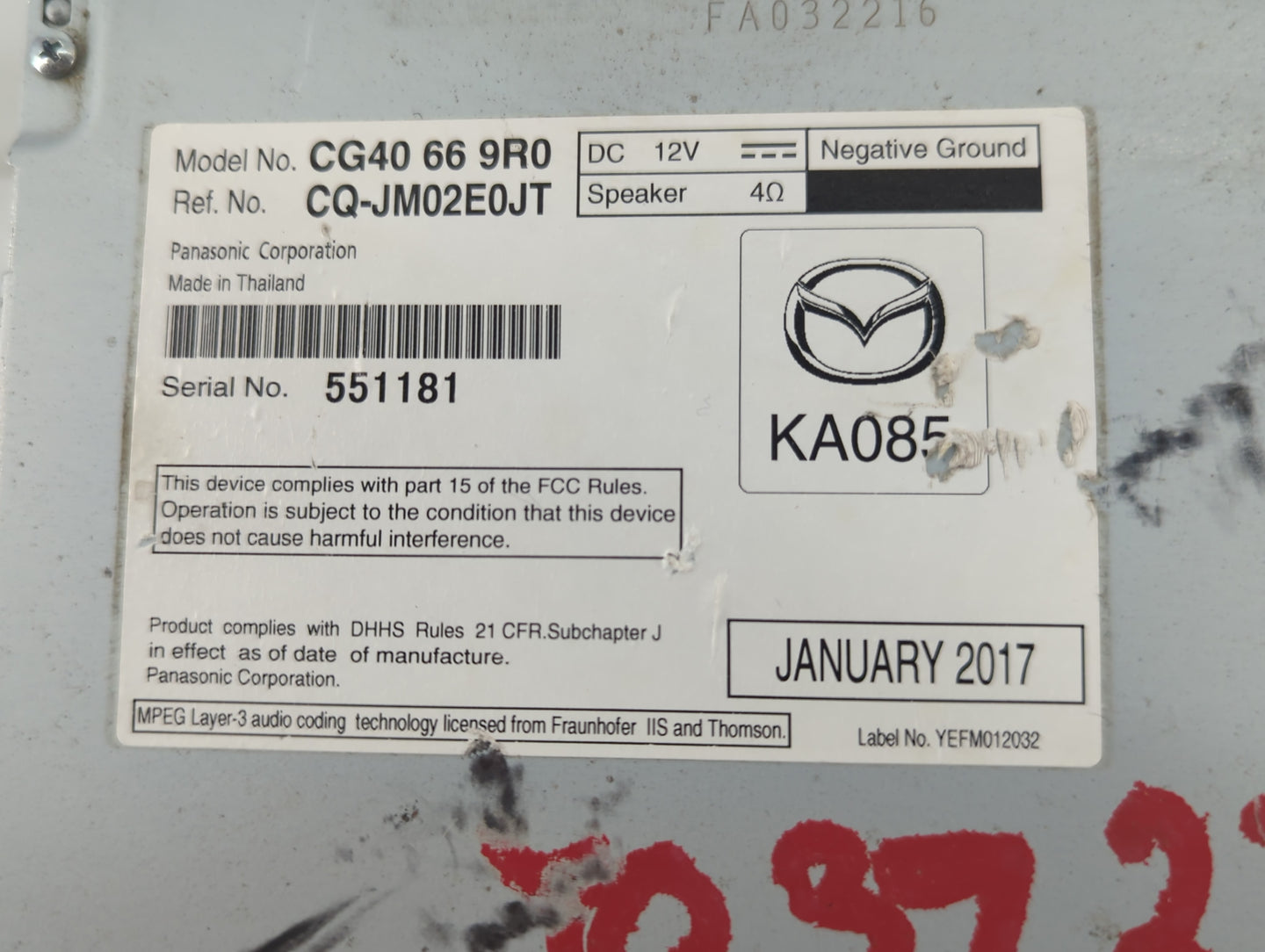 2013-2017 Mazda 5 Radio AM FM Cd Player Receiver Replacement P/N:CQ-JM02E0JT 547885 Fits Fits 2013 2014 2015 2016 2017 OEM U