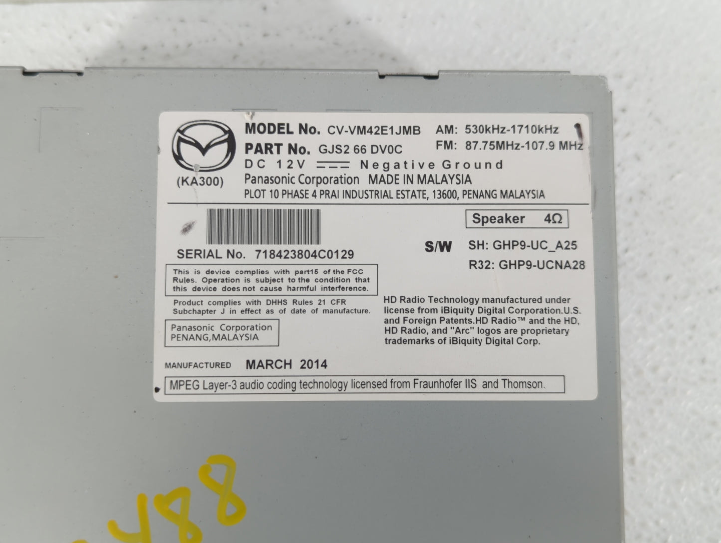 2015 Mazda 6 Am Fm Cd Player Radio Receiver - Oemusedautoparts1.com