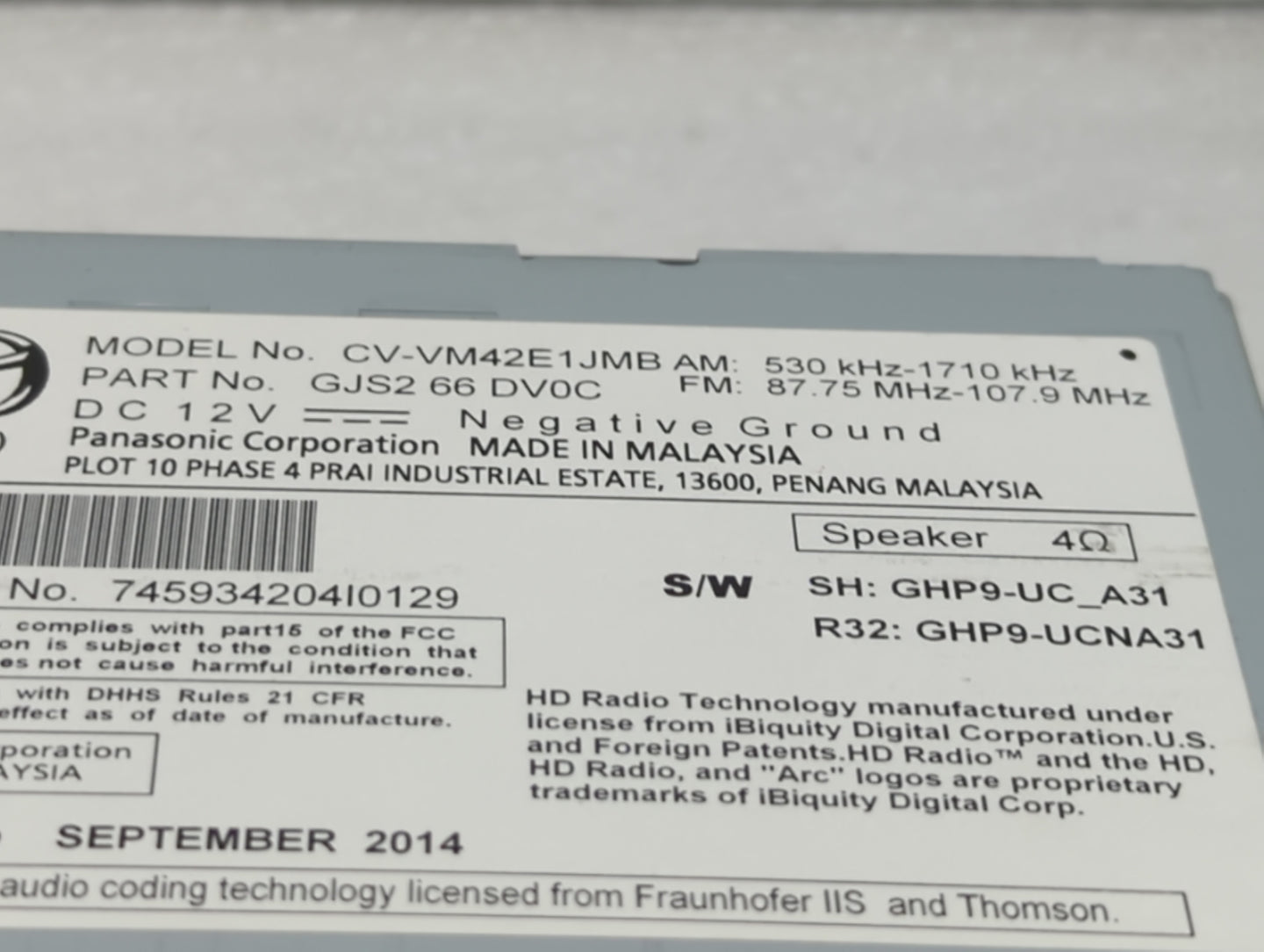 2015 Mazda 6 Radio AM FM Cd Player Receiver Replacement P/N:GJS1 66 DV0B GJS2 66 DV0C, GJS1 66 DV0C, 16730129, CV-VM42E1JMA 