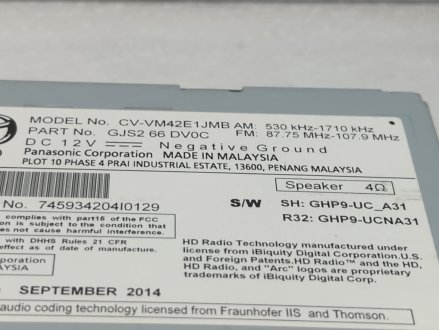 2015 Mazda 6 Radio AM FM Cd Player Receiver Replacement P/N:GJS1 66 DV0B GJS2 66 DV0C, GJS1 66 DV0C, 16730129, CV-VM42E1JMA 