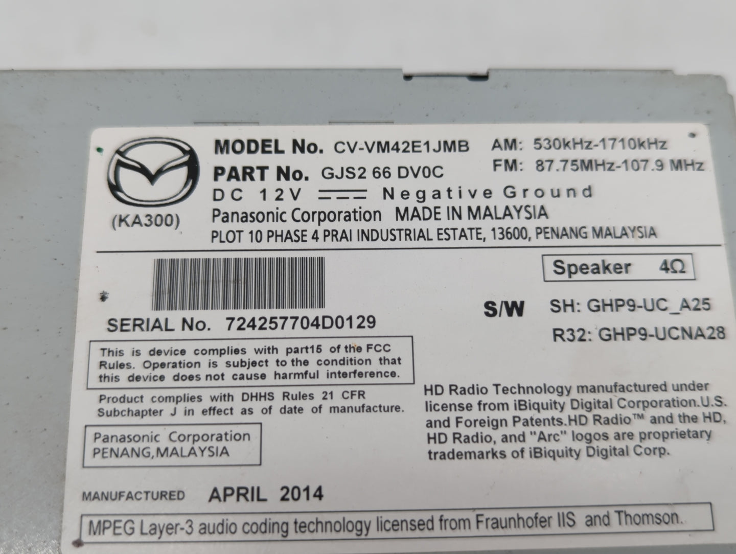 2015 Mazda 6 Am Fm Cd Player Radio Receiver - Oemusedautoparts1.com