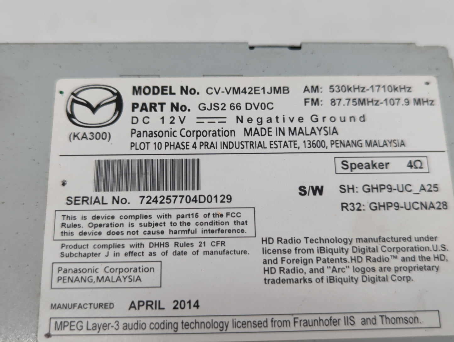 2015 Mazda 6 Am Fm Cd Player Radio Receiver - Oemusedautoparts1.com