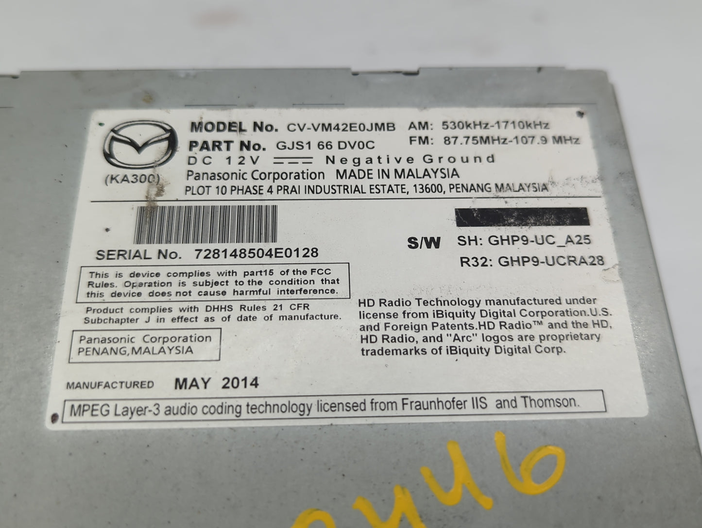 2014-2015 Mazda 6 Am Fm Cd Player Radio Receiver - Oemusedautoparts1.com