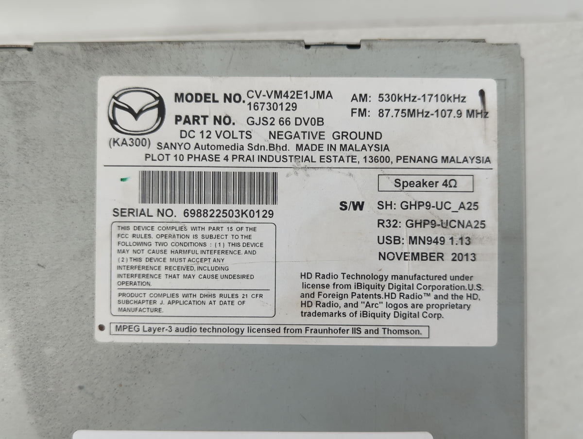 2014 Mazda 6 Radio AM FM Cd Player Receiver Replacement P/N:GJS2 66 DV0C GJS2 66 DV0B, GJS2 66 DV0A, GJS1 66 DV0B Fits OEM U