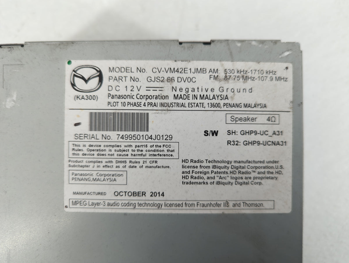 2015 Mazda 6 Am Fm Cd Player Radio Receiver 548920 - Oemusedautoparts1.com