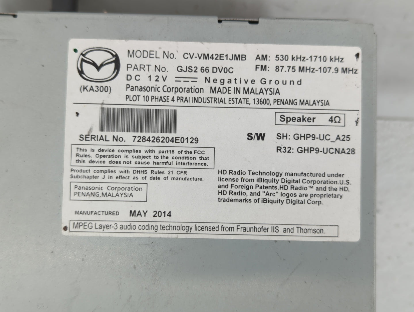 2014-2015 Mazda 6 Am Fm Cd Player Radio Receiver - Oemusedautoparts1.com