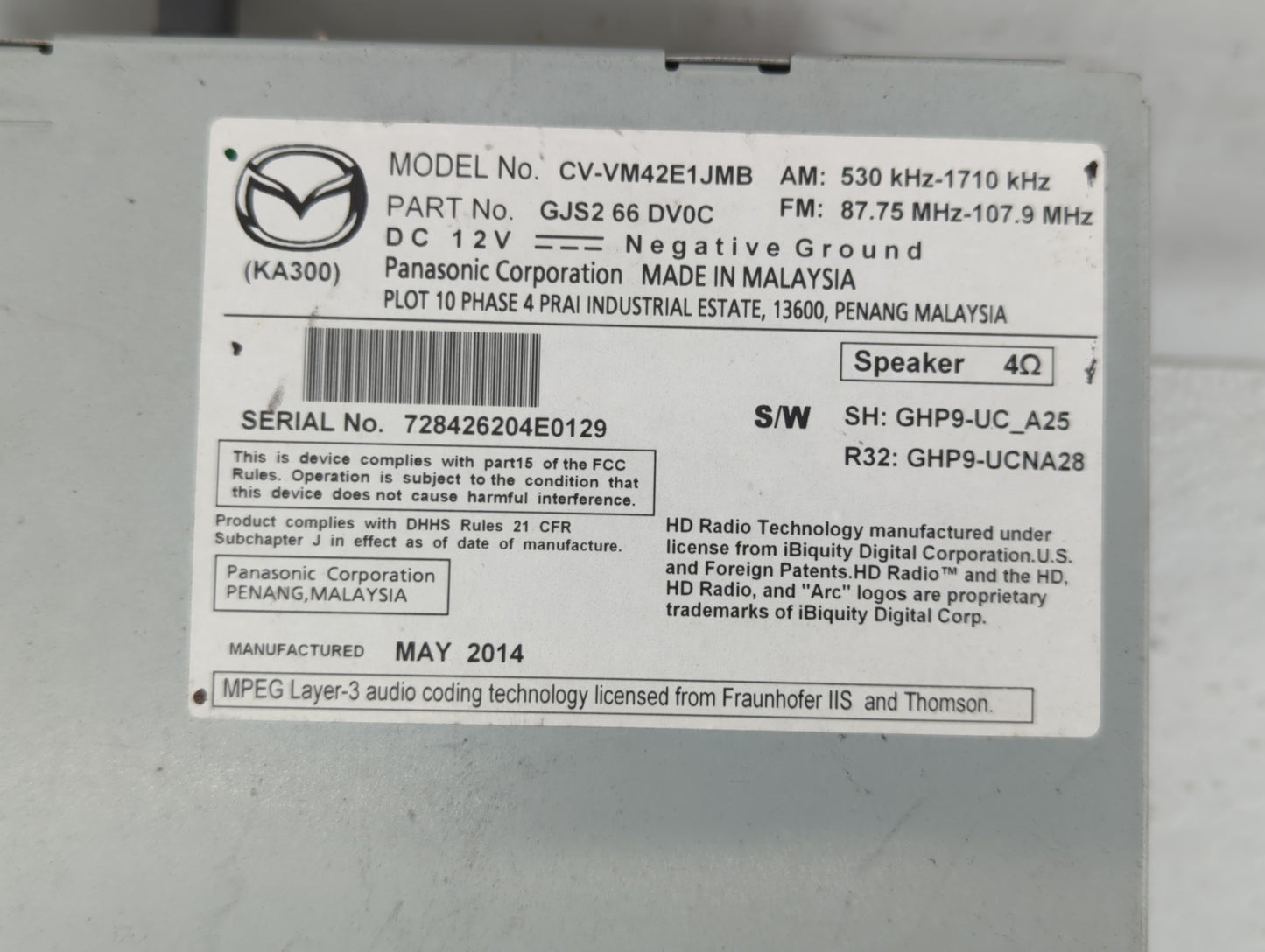 2014-2015 Mazda 6 Am Fm Cd Player Radio Receiver - Oemusedautoparts1.com