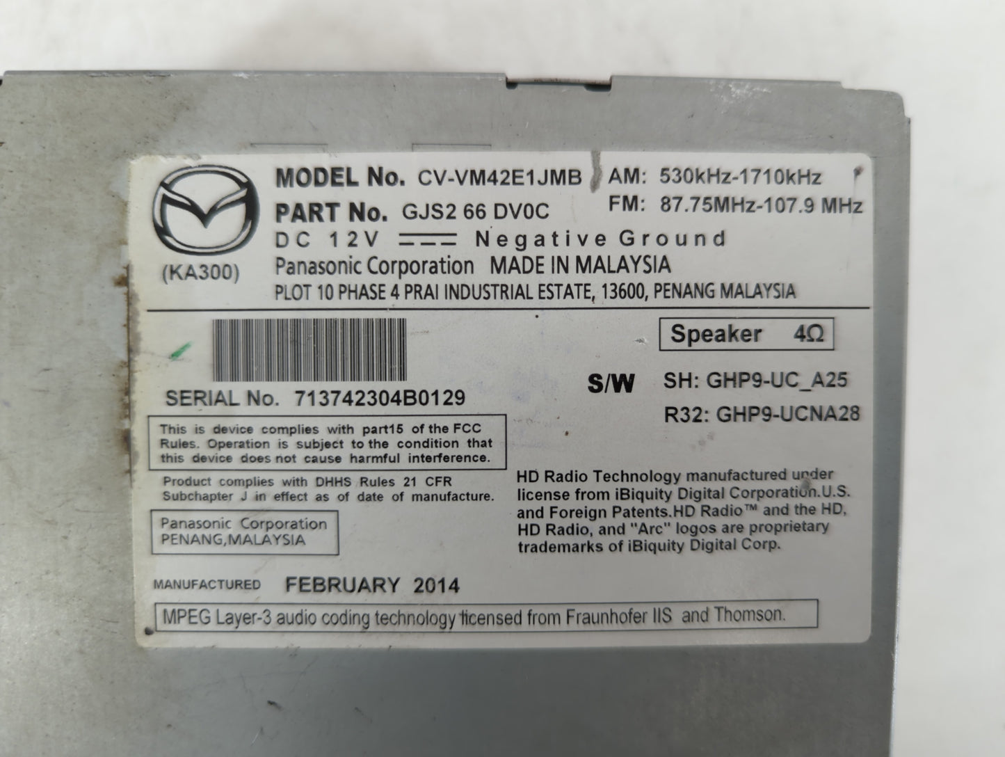 2014-2015 Mazda 6 Am Fm Cd Player Radio Receiver - Oemusedautoparts1.com