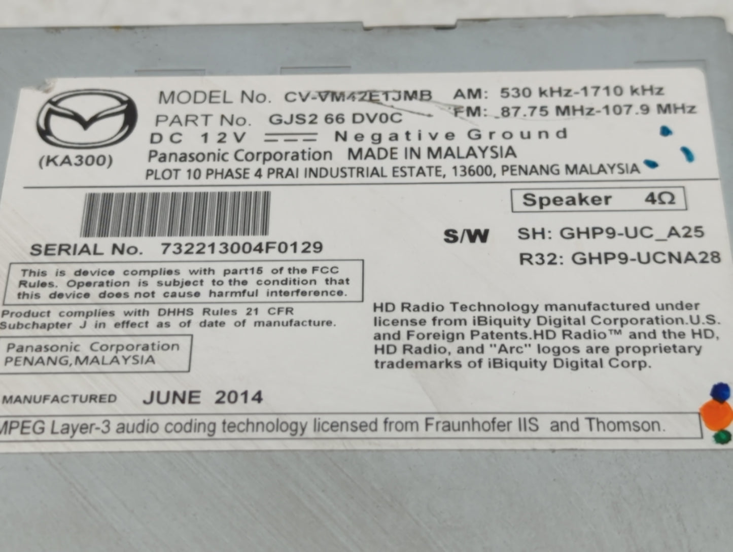2013-2016 Mazda Cx-5 Am Fm Cd Player Radio Receiver - Oemusedautoparts1.com