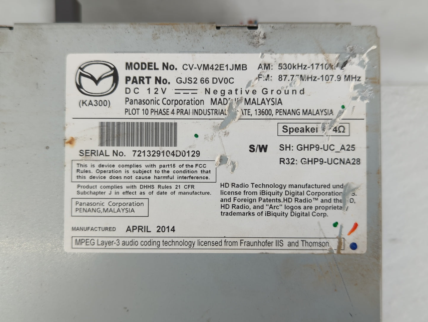 2015 Mazda Cx-5 Am Fm Cd Player Radio Receiver - Oemusedautoparts1.com
