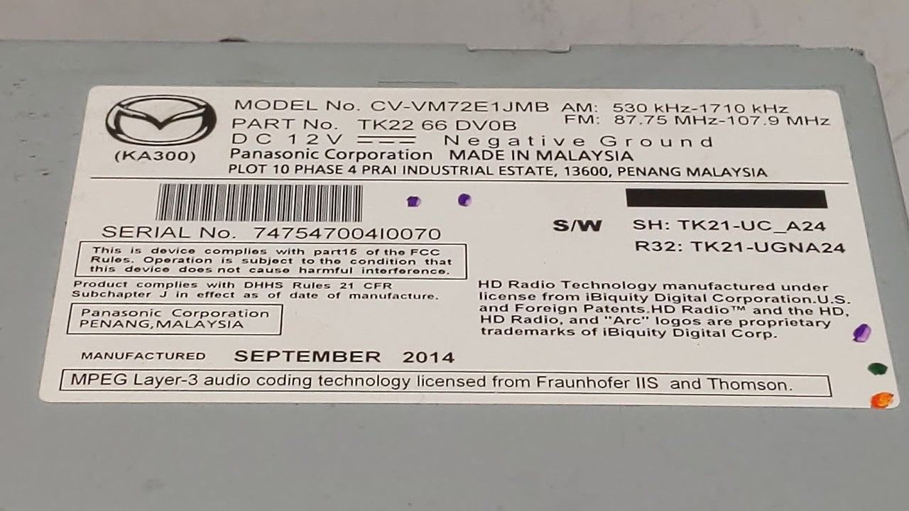 2013-2014 Mazda Cx-9 Am Fm Cd Player Radio Receiver - Oemusedautoparts1.com