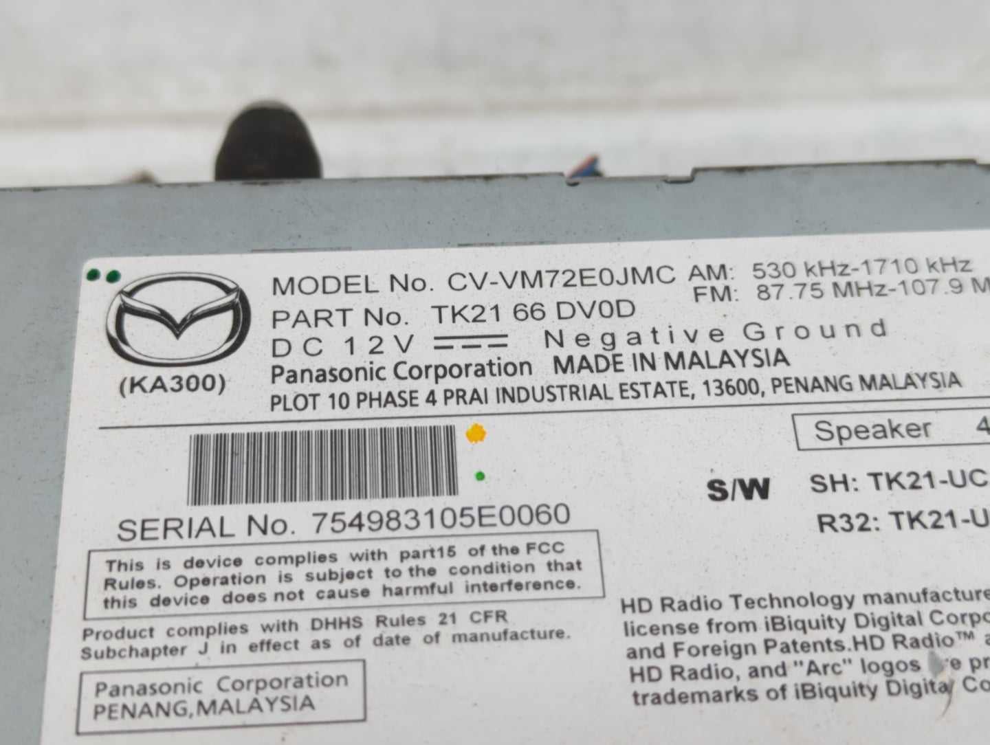 2013-2015 Mazda Cx-9 Radio AM FM Cd Player Receiver Replacement P/N:TK21 66 DV0D TK22 66 DV0C Fits Fits 2013 2014 2015 OEM U