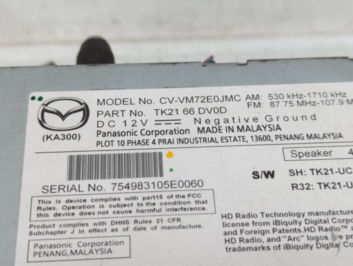 2013-2015 Mazda Cx-9 Radio AM FM Cd Player Receiver Replacement P/N:TK21 66 DV0D TK22 66 DV0C Fits Fits 2013 2014 2015 OEM U