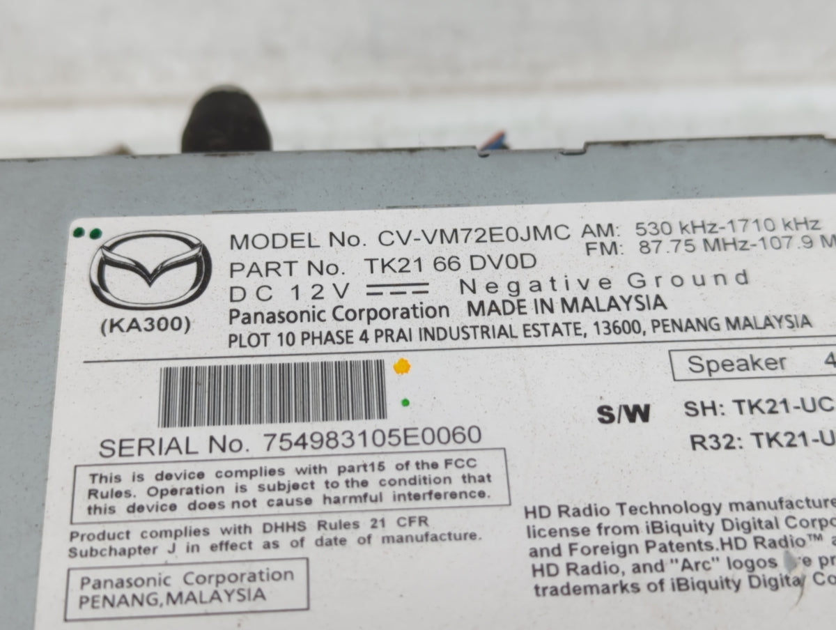 2013-2015 Mazda Cx-9 Radio AM FM Cd Player Receiver Replacement P/N:TK21 66 DV0D TK22 66 DV0C Fits 2013 2014 2015 OEM Used A