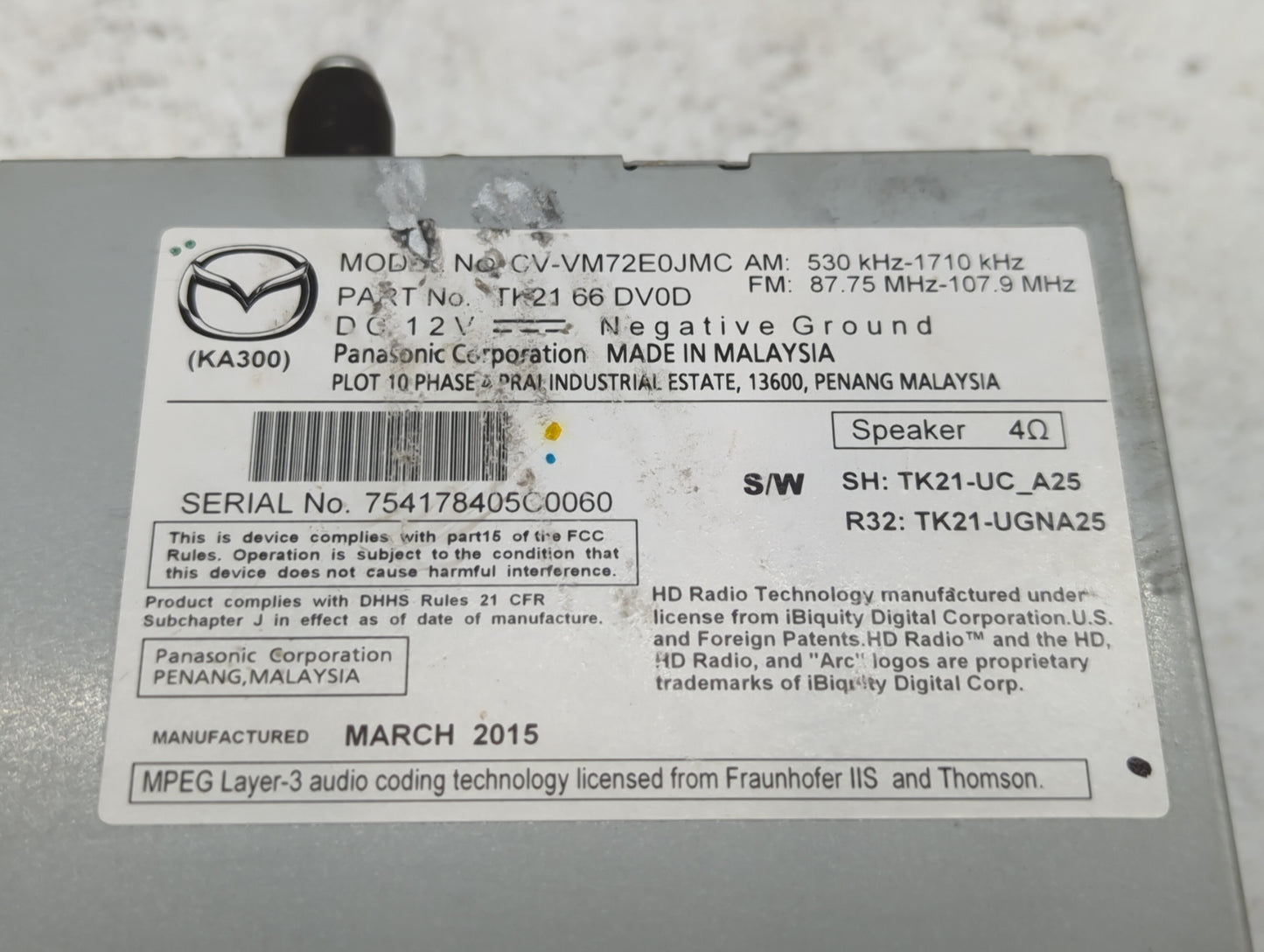 2013-2015 Mazda Cx-9 Am Fm Cd Player Radio Receiver - Oemusedautoparts1.com
