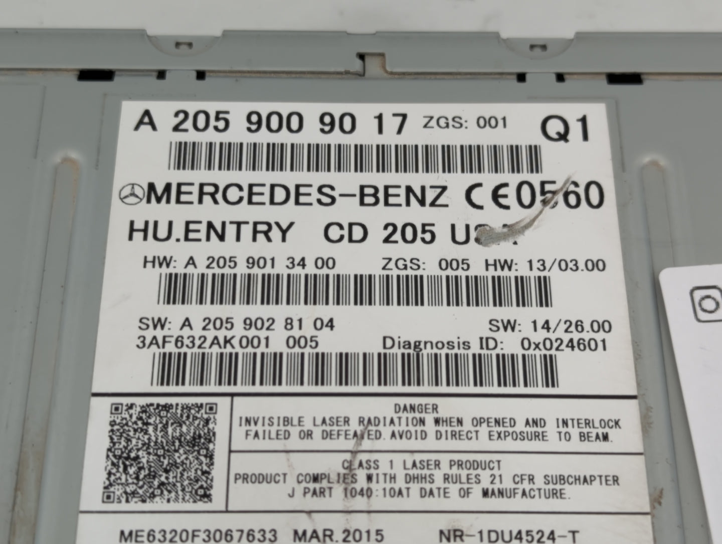 2014 Mercedes-Benz C300 Radio AM FM Cd Player Receiver Replacement P/N:A 205 900 90 17 Fits Fits 2013 2015 2016 2017 2018 OE