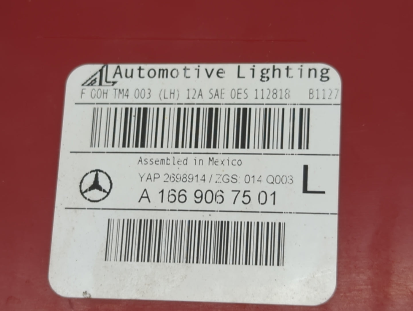 2013-2016 Mercedes-Benz Gl550 Tail Light Assembly Driver Left OEM P/N:A 166 906 75 01 A 166 906 75 Fits Fits 2013 2014 2015 