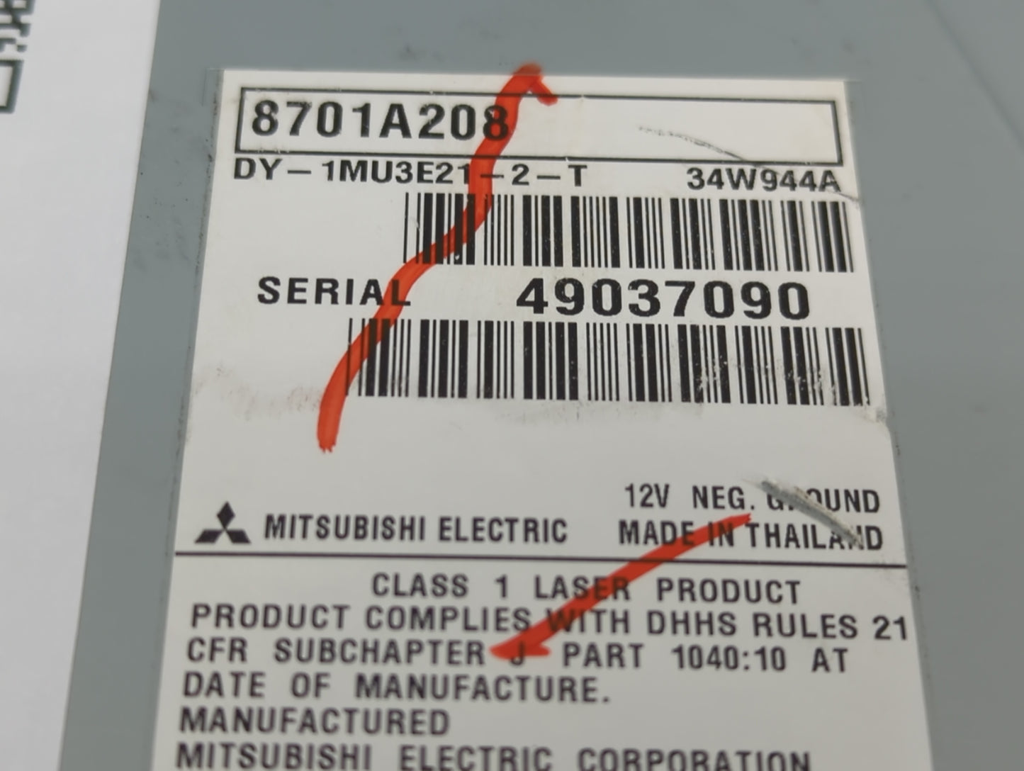 2015 Mitsubishi Mirage Radio AM FM Cd Player Receiver Replacement P/N:DY-1MU3E21-2-T 8701A208 Fits OEM Used Auto Parts - Oem