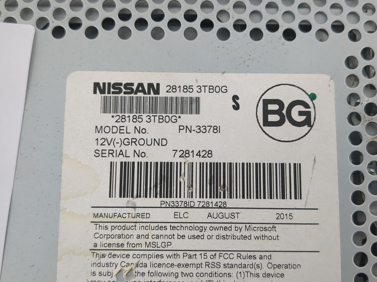 2013-2015 Nissan Altima Radio AM FM Cd Player Receiver Replacement P/N:28185 3TB0G Fits Fits 2013 2014 2015 OEM Used Auto Pa