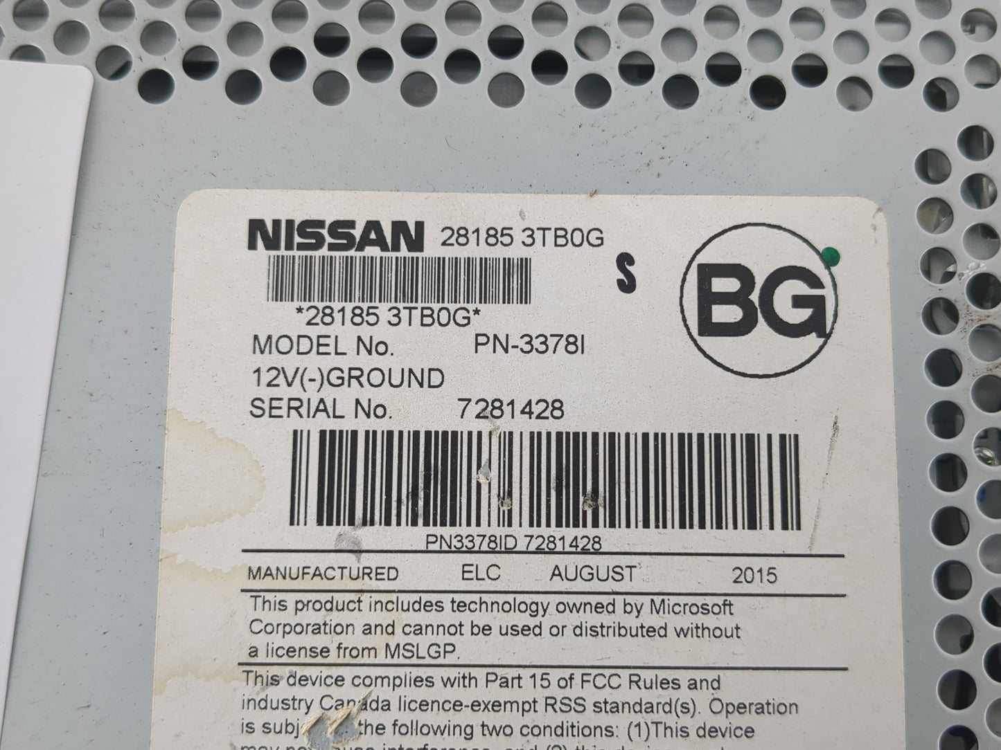 2013-2015 Nissan Altima Radio AM FM Cd Player Receiver Replacement P/N:28185 3TB0G Fits Fits 2013 2014 2015 OEM Used Auto Pa