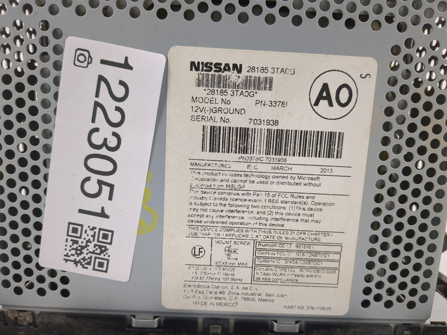 2013-2015 Nissan Altima Radio AM FM Cd Player Receiver Replacement P/N:28185 3TA1B Fits Fits 2013 2014 2015 OEM Used Auto Pa