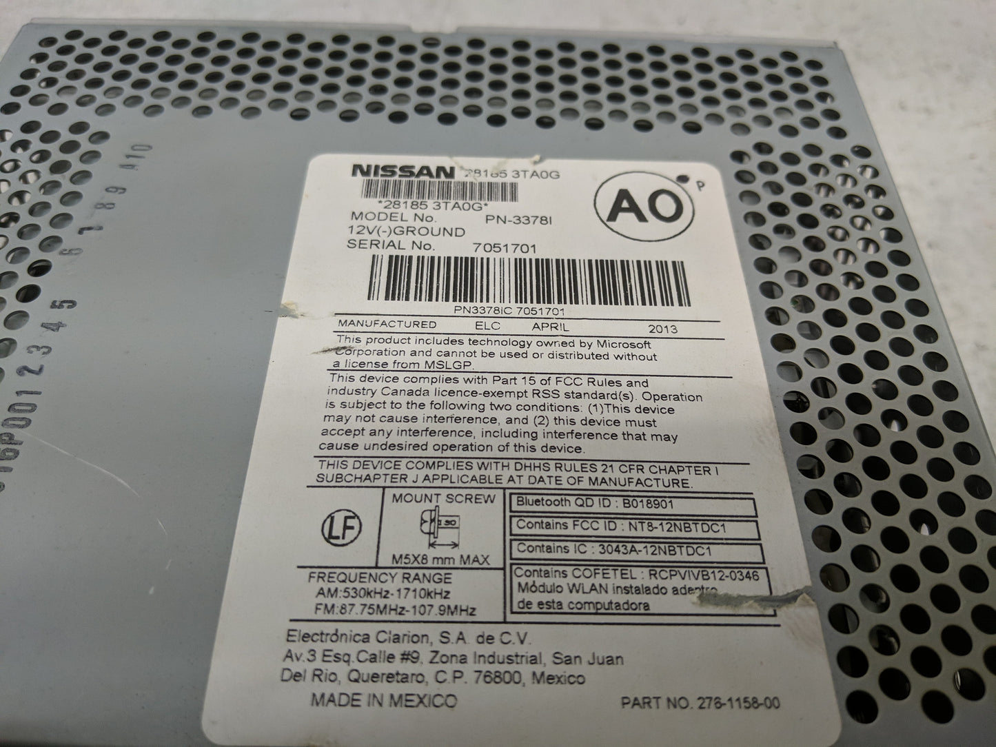 2013-2015 Nissan Altima Radio AM FM Cd Player Receiver Replacement P/N:28185 3TB0G Fits Fits 2013 2014 2015 OEM Used Auto Pa