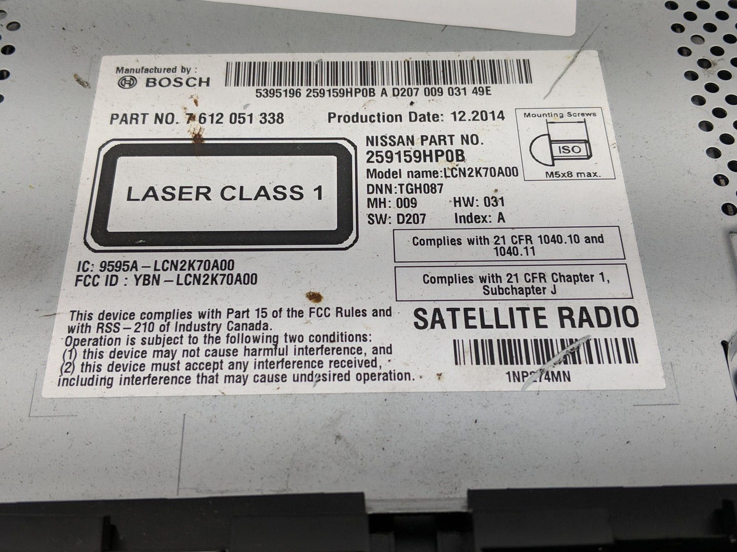 2015 Nissan Altima Radio AM FM Cd Player Receiver Replacement P/N:7 612 051 338 Fits OEM Used Auto Parts - Oemusedautoparts1