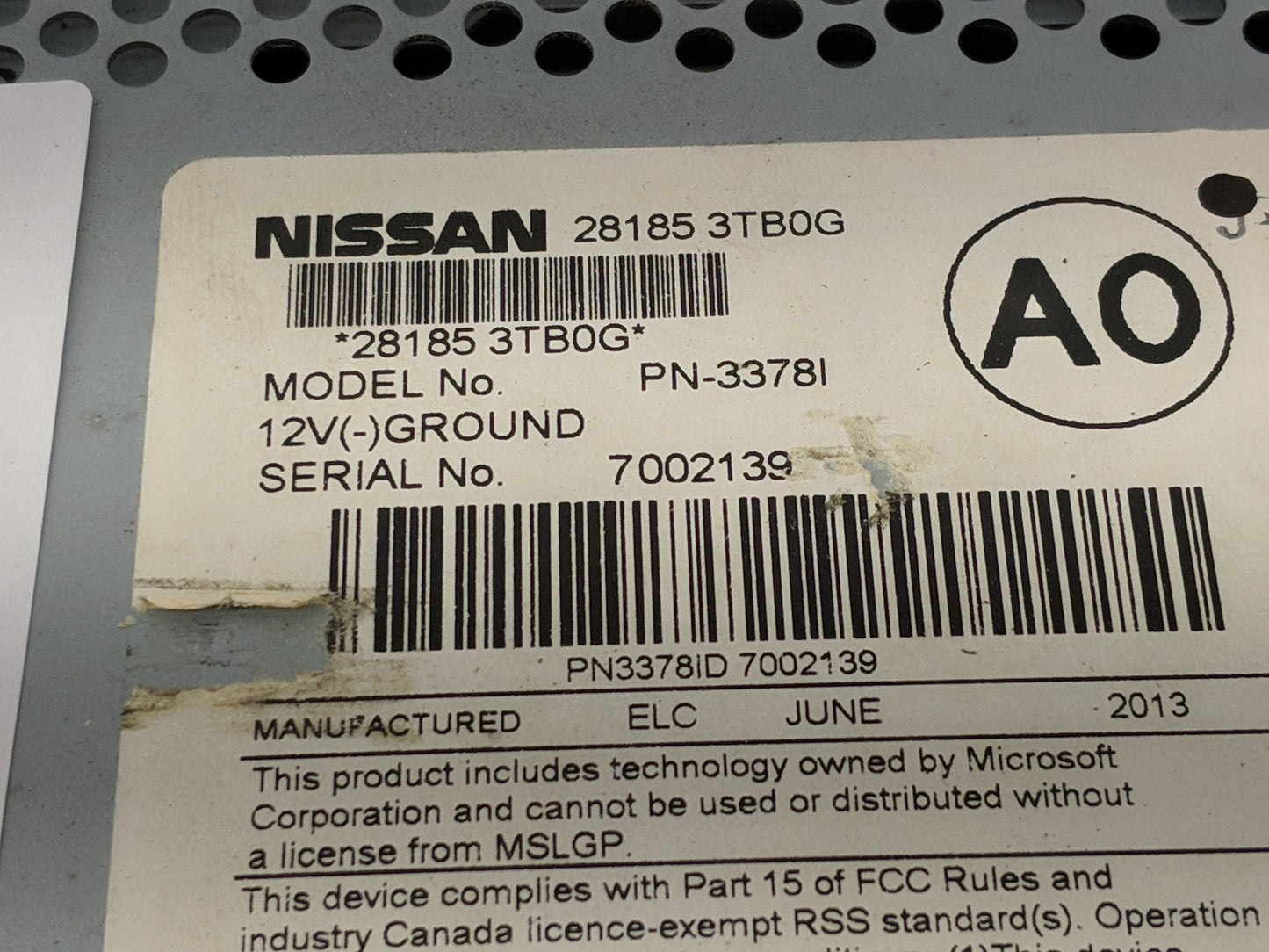 2013-2015 Nissan Altima Radio AM FM Cd Player Receiver Replacement P/N:28185 3TB0G Fits Fits 2013 2014 2015 OEM Used Auto Pa