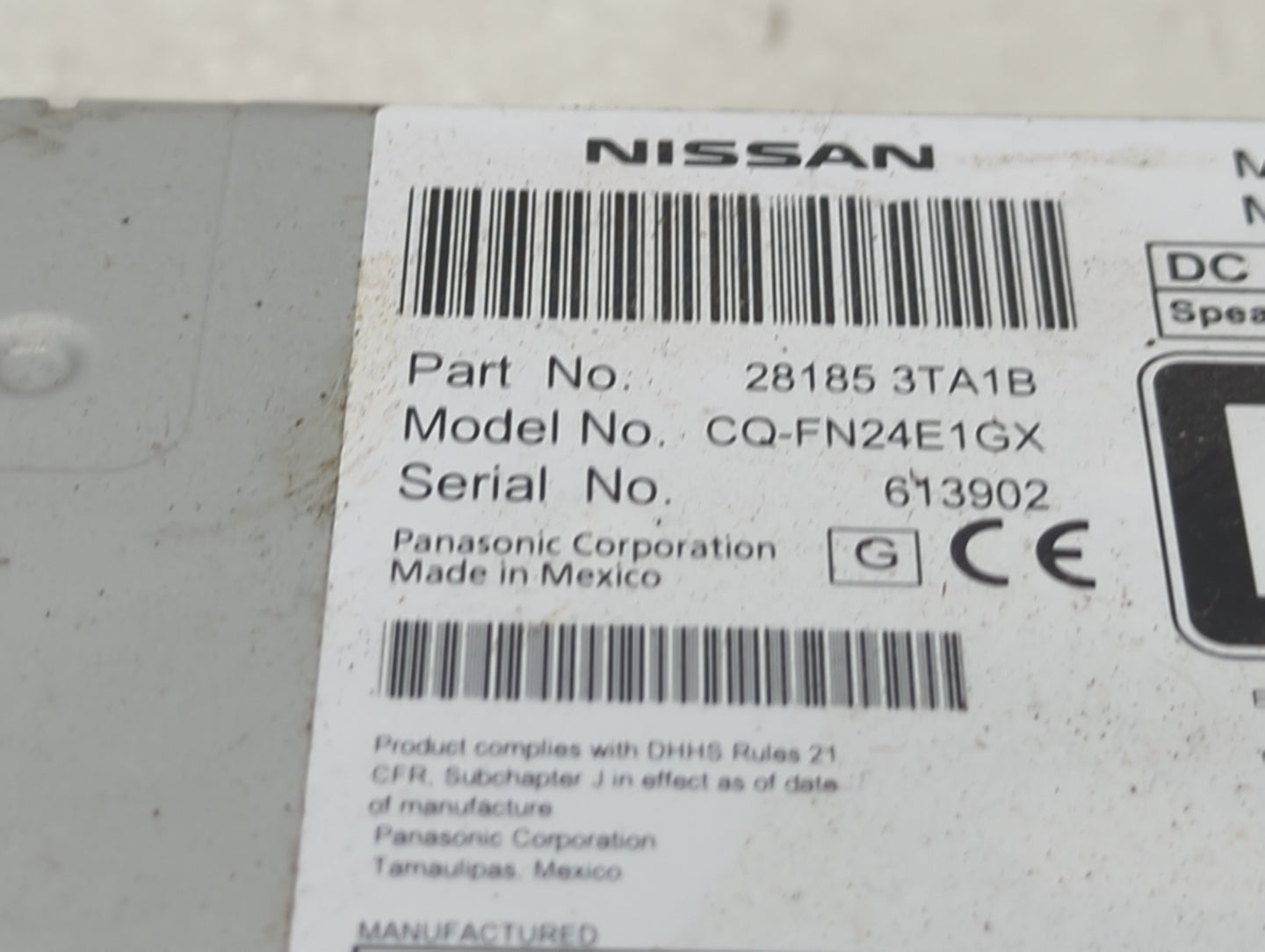 2013-2015 Nissan Altima Radio AM FM Cd Player Receiver Replacement P/N:28185 3TA1B Fits Fits 2013 2014 2015 OEM Used Auto Pa