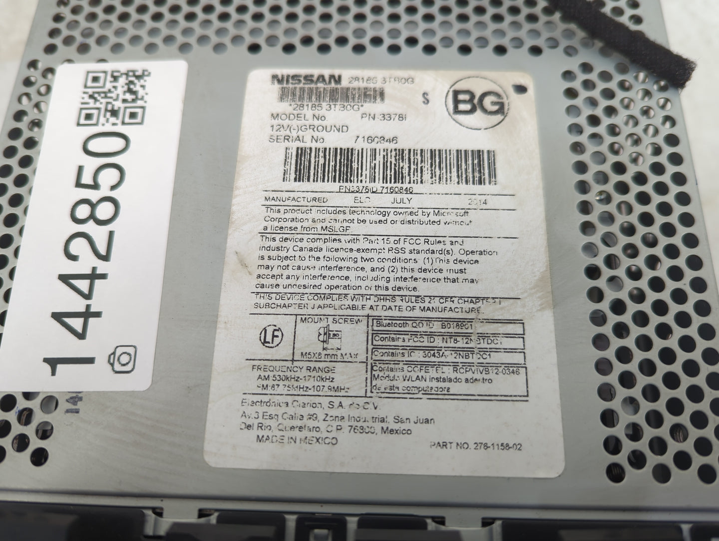 2013-2015 Nissan Altima Radio AM FM Cd Player Receiver Replacement P/N:28185 3TB0G PN-33781, 276-1158-02 Fits Fits 2013 2014