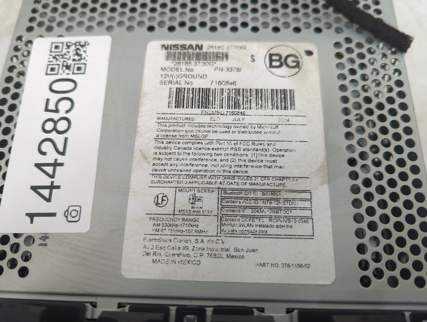 2013-2015 Nissan Altima Radio AM FM Cd Player Receiver Replacement P/N:28185 3TB0G PN-33781, 276-1158-02 Fits Fits 2013 2014