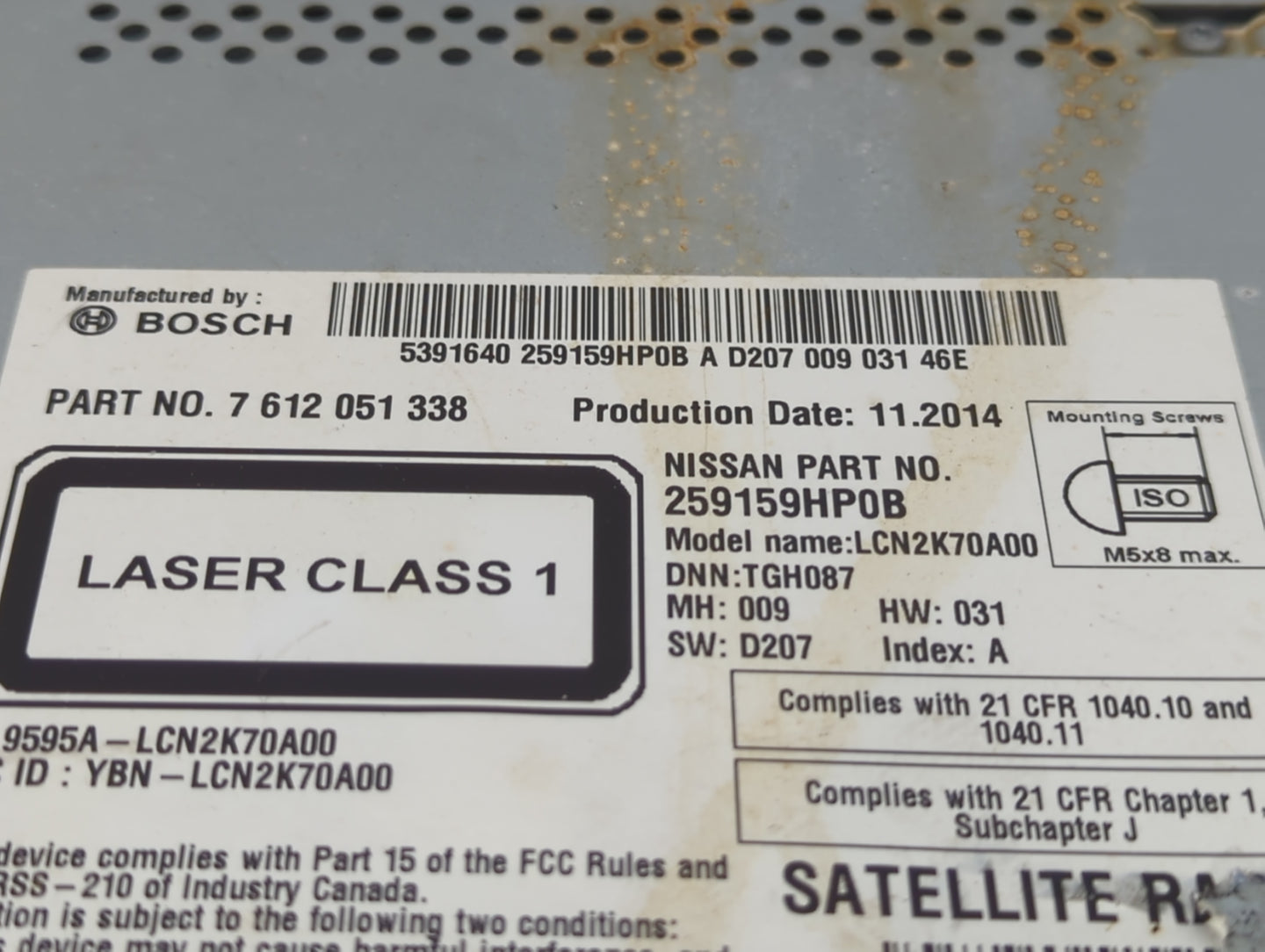 2015 Nissan Altima Radio AM FM Cd Player Receiver Replacement P/N:7612051338 259159HP0B, LCN2K70A00 Fits OEM Used Auto Parts