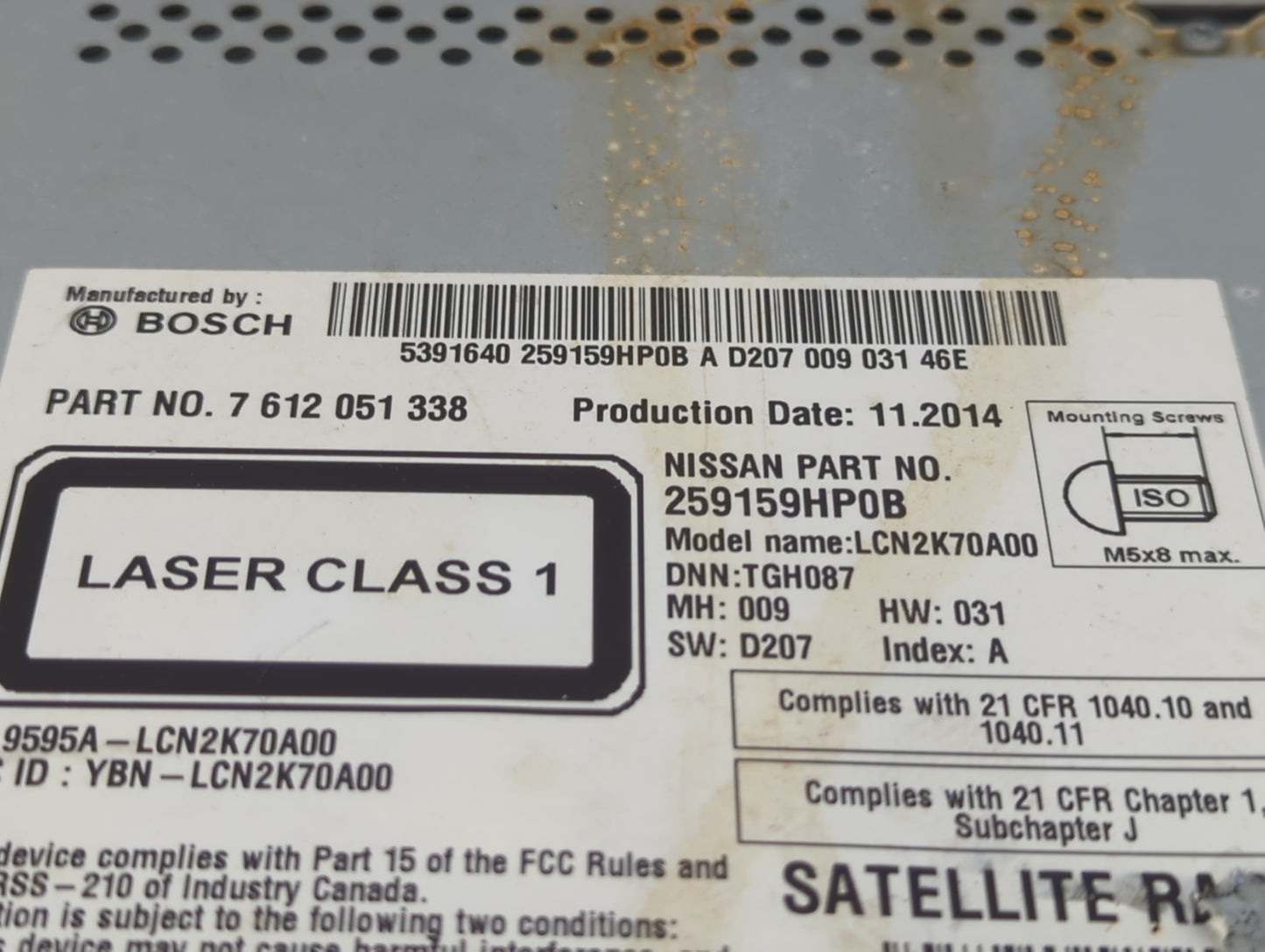 2015 Nissan Altima Radio AM FM Cd Player Receiver Replacement P/N:7612051338 259159HP0B, LCN2K70A00 Fits OEM Used Auto Parts