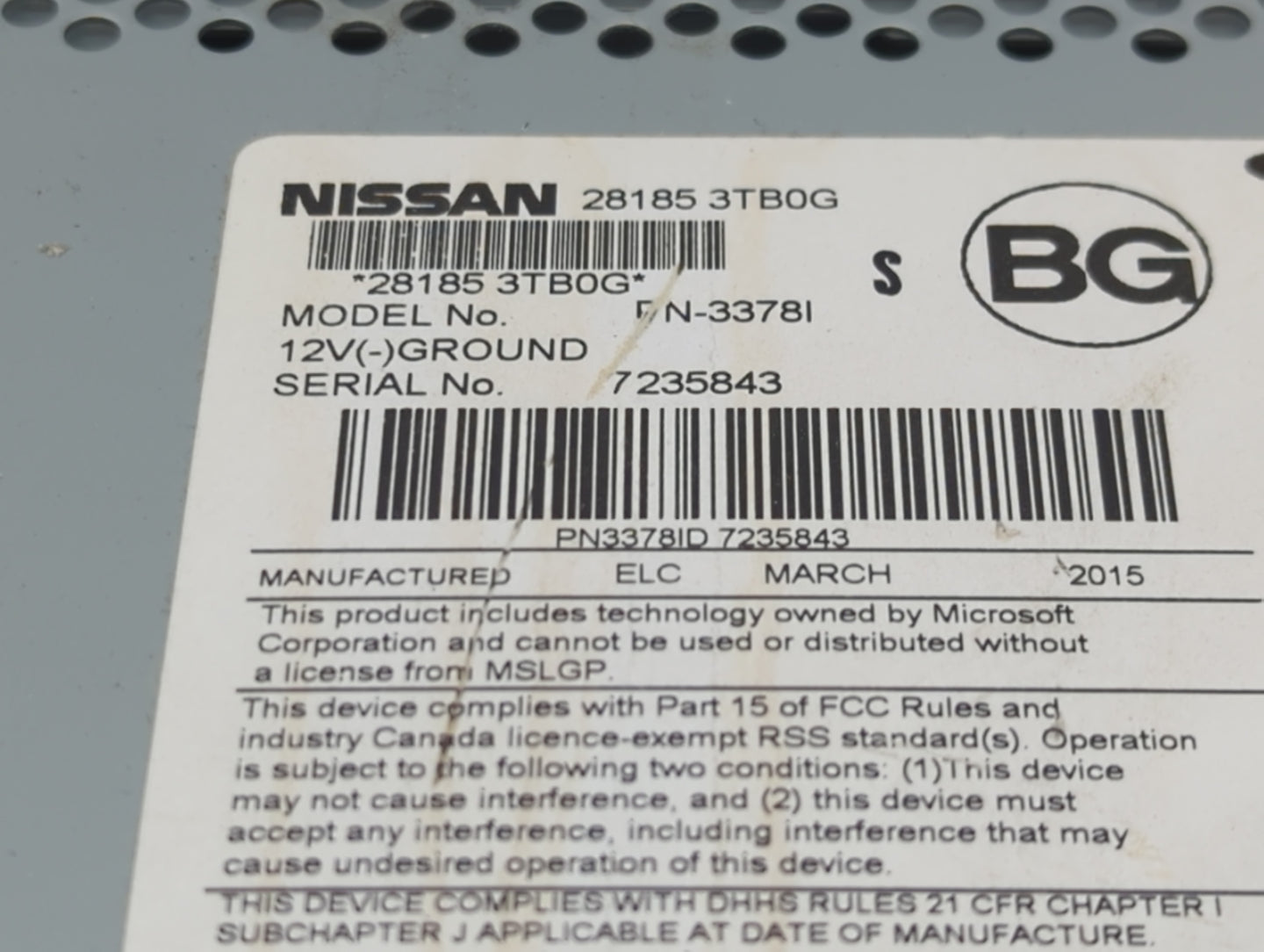 2013-2015 Nissan Altima Radio AM FM Cd Player Receiver Replacement P/N:28185 3TB0G PN-3378I Fits Fits 2013 2014 2015 OEM Use