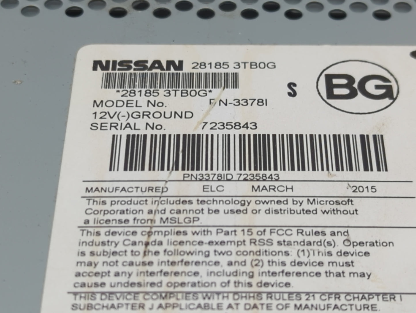 2013-2015 Nissan Altima Radio AM FM Cd Player Receiver Replacement P/N:28185 3TB0G PN-3378I Fits Fits 2013 2014 2015 OEM Use