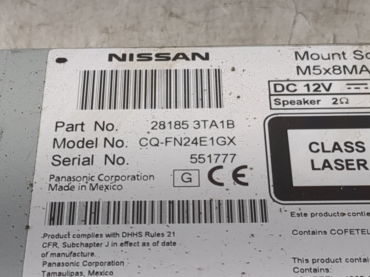 2013-2015 Nissan Altima Radio AM FM Cd Player Receiver Replacement P/N:28185 3TA1B CQ-FN24E1GX Fits Fits 2013 2014 2015 OEM 