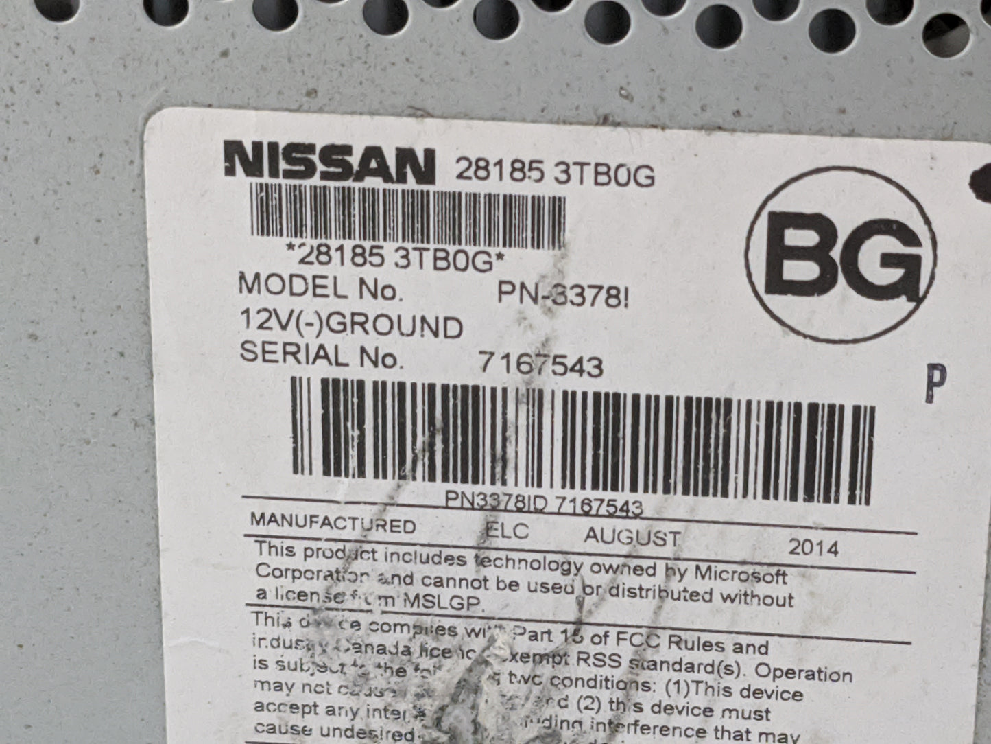 2013-2015 Nissan Altima Radio AM FM Cd Player Receiver Replacement P/N:28185 3TB0G PN-3378I Fits Fits 2013 2014 2015 OEM Use