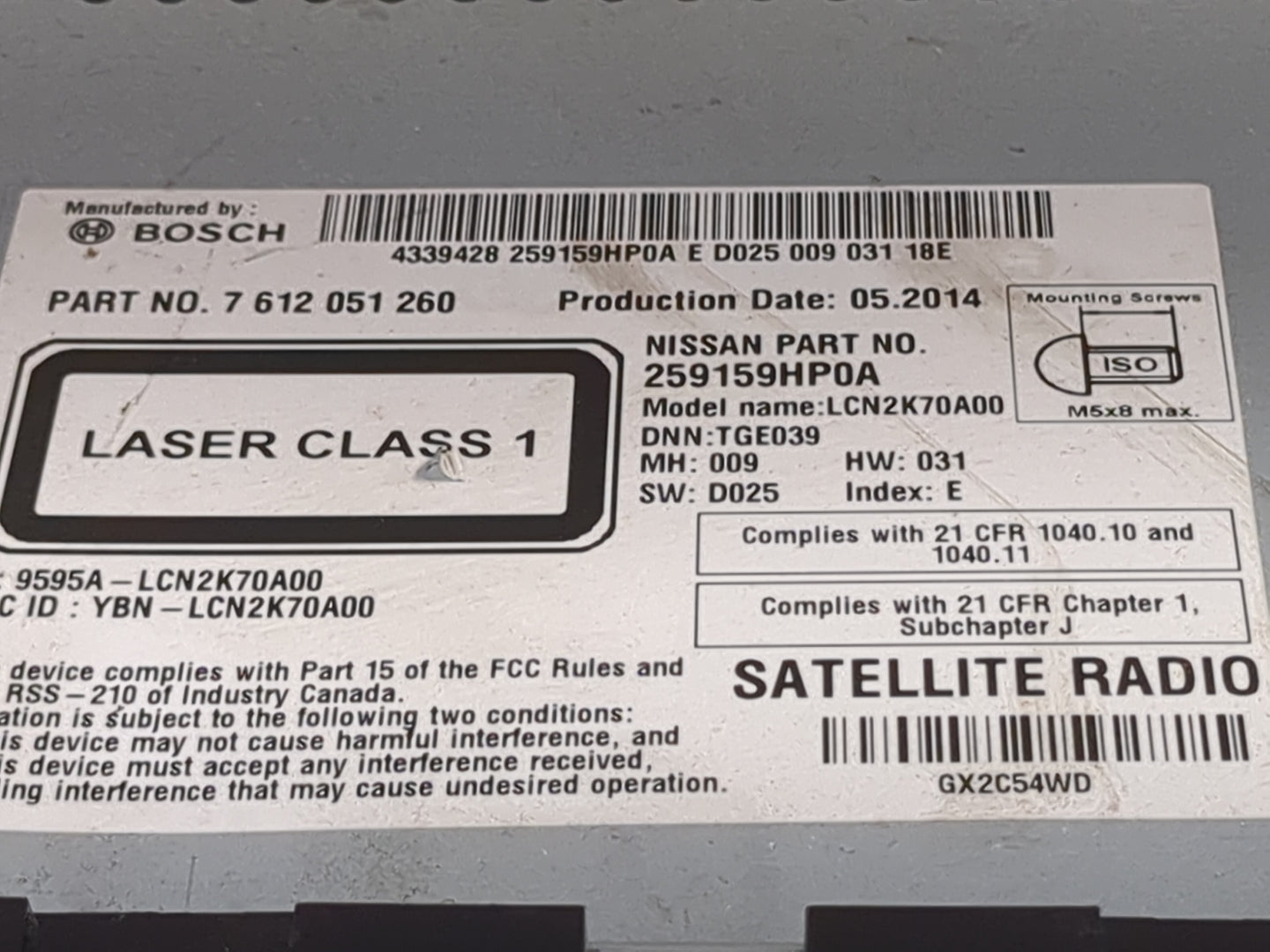 2013-2015 Nissan Altima Radio AM FM Cd Player Receiver Replacement P/N:259159HP0A 7612051260, LCN2K70A00 Fits Fits 2013 2014