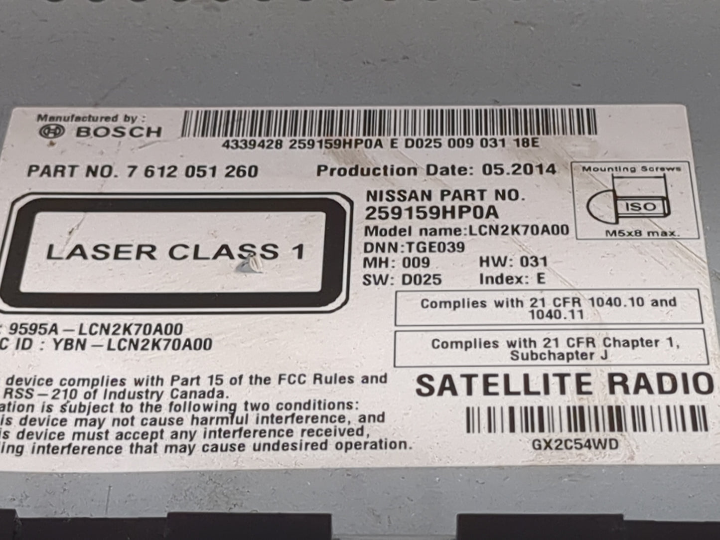 2013-2015 Nissan Altima Radio AM FM Cd Player Receiver Replacement P/N:259159HP0A 7612051260, LCN2K70A00 Fits Fits 2013 2014