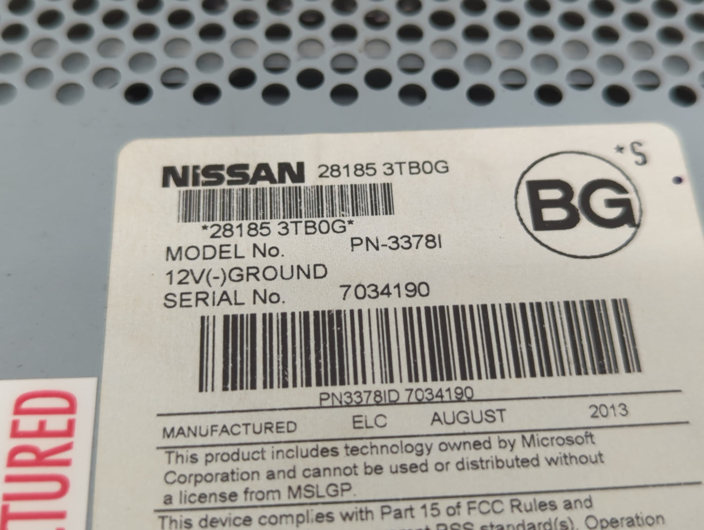 2013-2015 Nissan Altima Radio AM FM Cd Player Receiver Replacement P/N:28185 3TB0G Fits Fits 2013 2014 2015 OEM Used Auto Pa