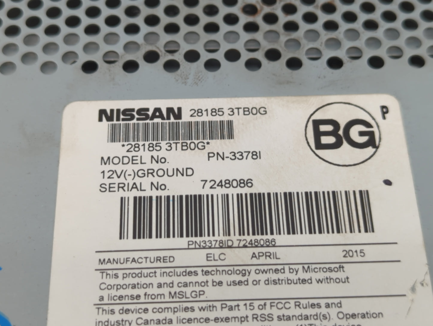 2013-2015 Nissan Altima Radio AM FM Cd Player Receiver Replacement P/N:3378I 28185 3TB0G Fits Fits 2013 2014 2015 OEM Used A