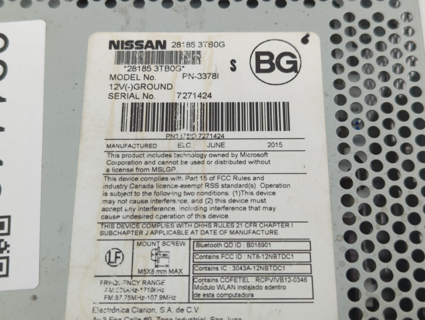 2013-2015 Nissan Altima Radio AM FM Cd Player Receiver Replacement P/N:281853TB0G Fits Fits 2013 2014 2015 OEM Used Auto Par